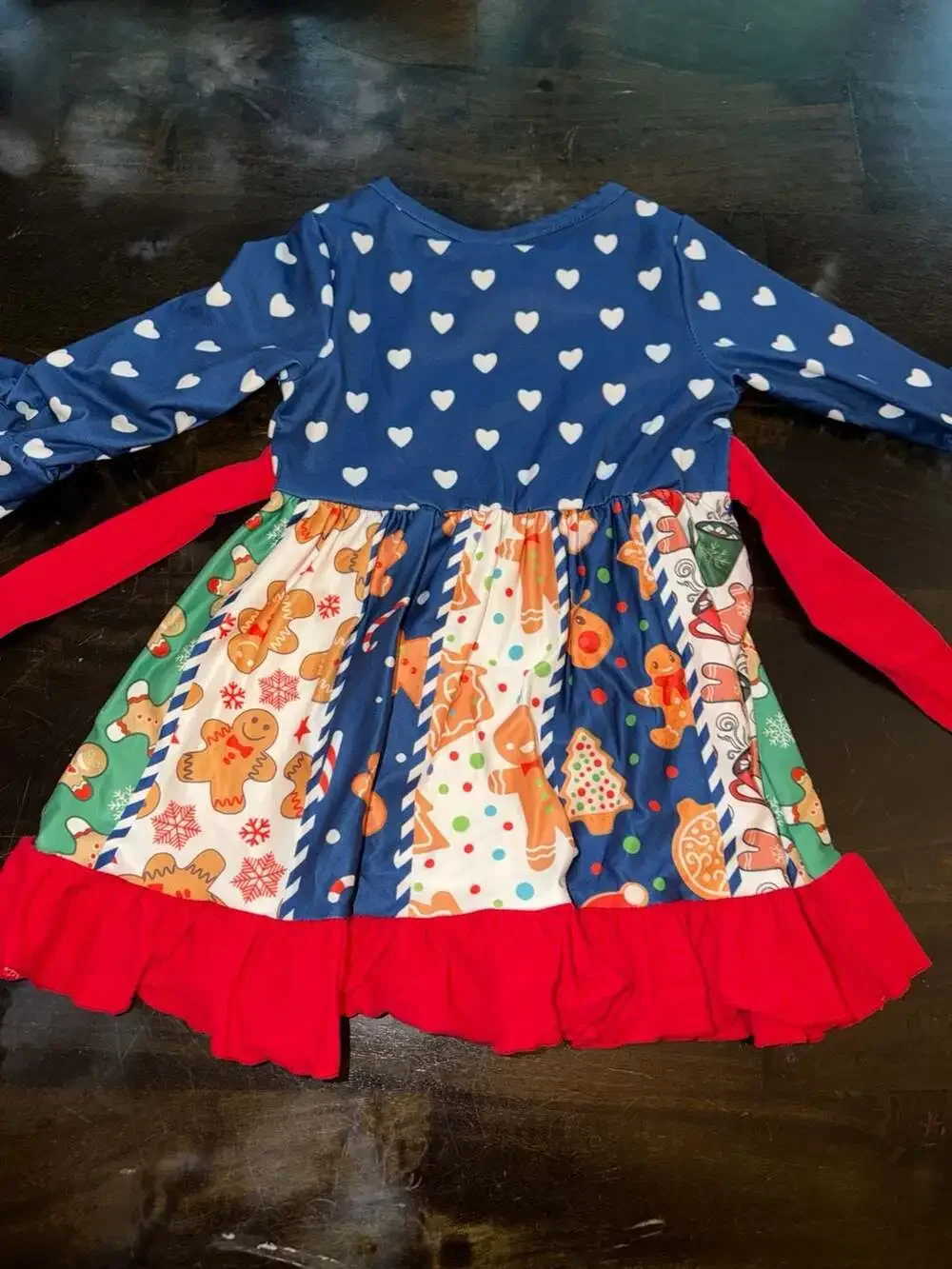 Girl Christmas Gingerbread Man Cookie Long Sleeve Ruffle Twirl Dress Size S (3T)